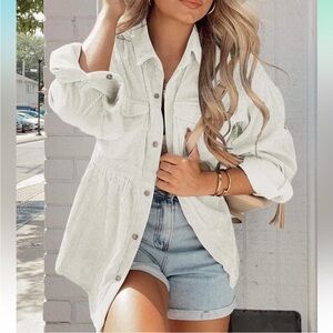 Women's Cream Corduroy Peplum Shacket